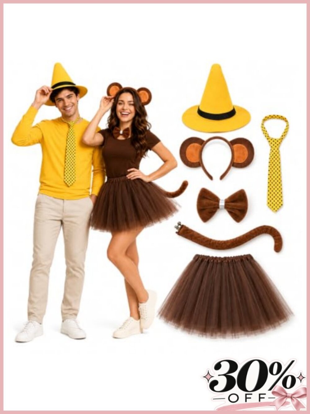 5Pc Monkey Couple Costume Set Felt Tutu Dress Hat Headband Tail Adult